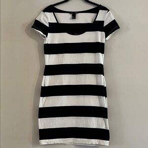 H&M Stylish Black and White Striped Mini Dress Size S